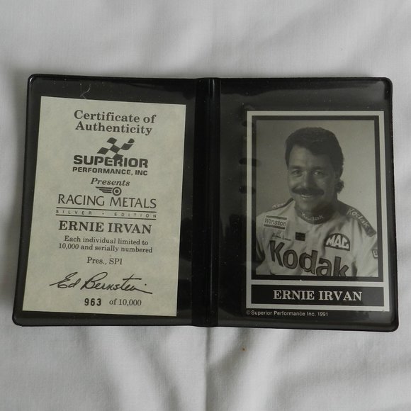 Nascar Superior Performance Racing Metal Card 1991 Silver Ed. Ernie Irvan  #963 - Picture 1 of 3